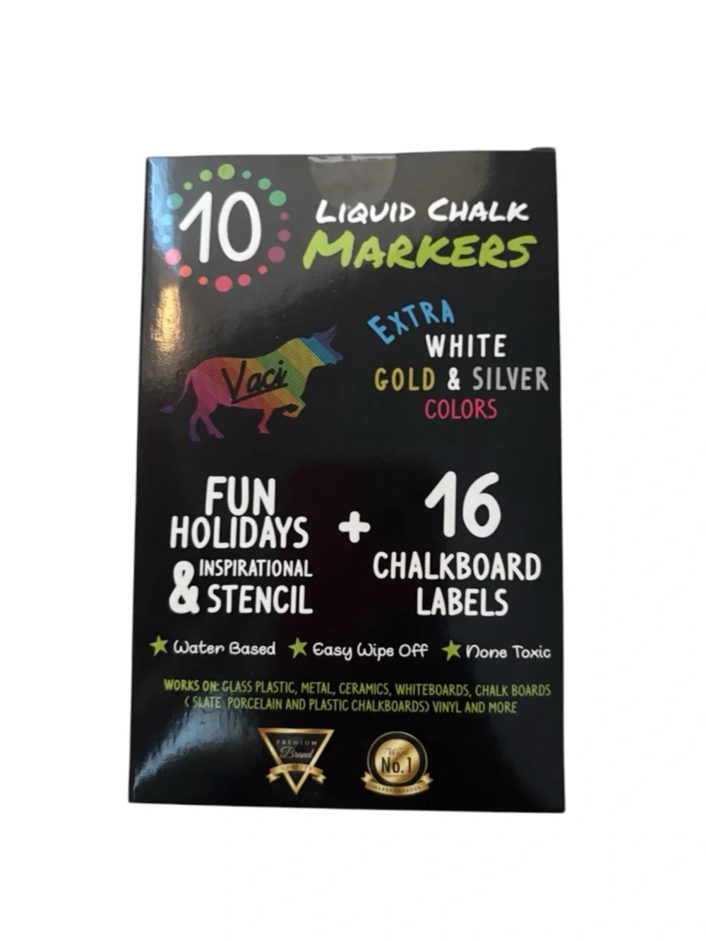 Liquid Chalk Markers Set - Assorted Colors with White, Gold & Silver